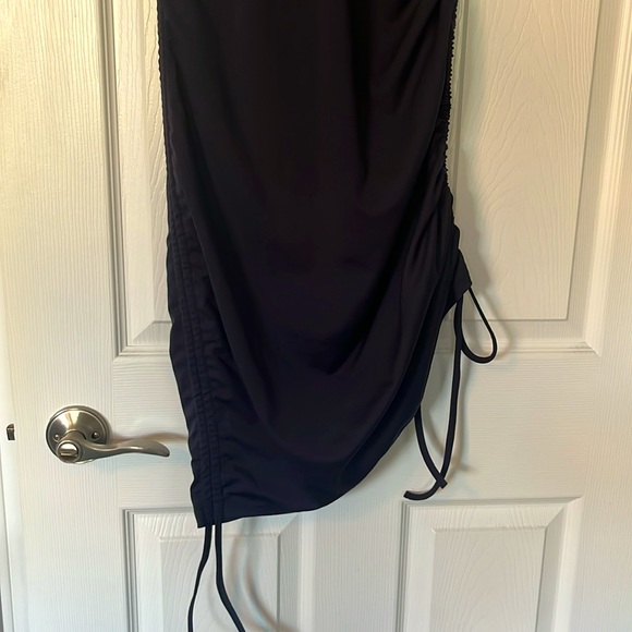 Drawstring Detail Stretch Navy Blue Dress - Picture 6 of 8